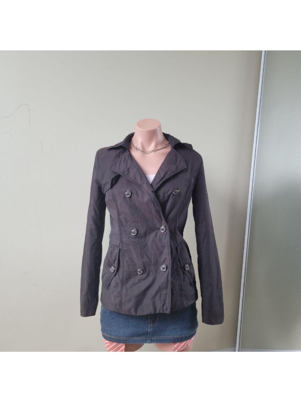 Only Black Slim Fit Cropped Double Breasted Trench Coat Jacket (XS)